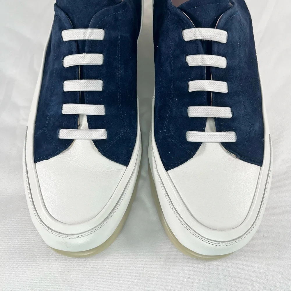 THE FLEXX Women's Navy Suede White Leather Slip On Sneakers Preppy Minimalist